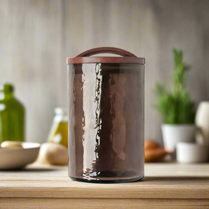 Handcrafted Glass Large Canister, Smoke
