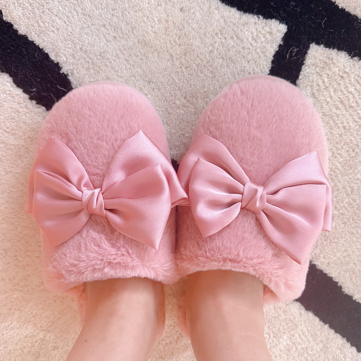 Luxe Satin Bows Lounge Slippers, Pink or Cream