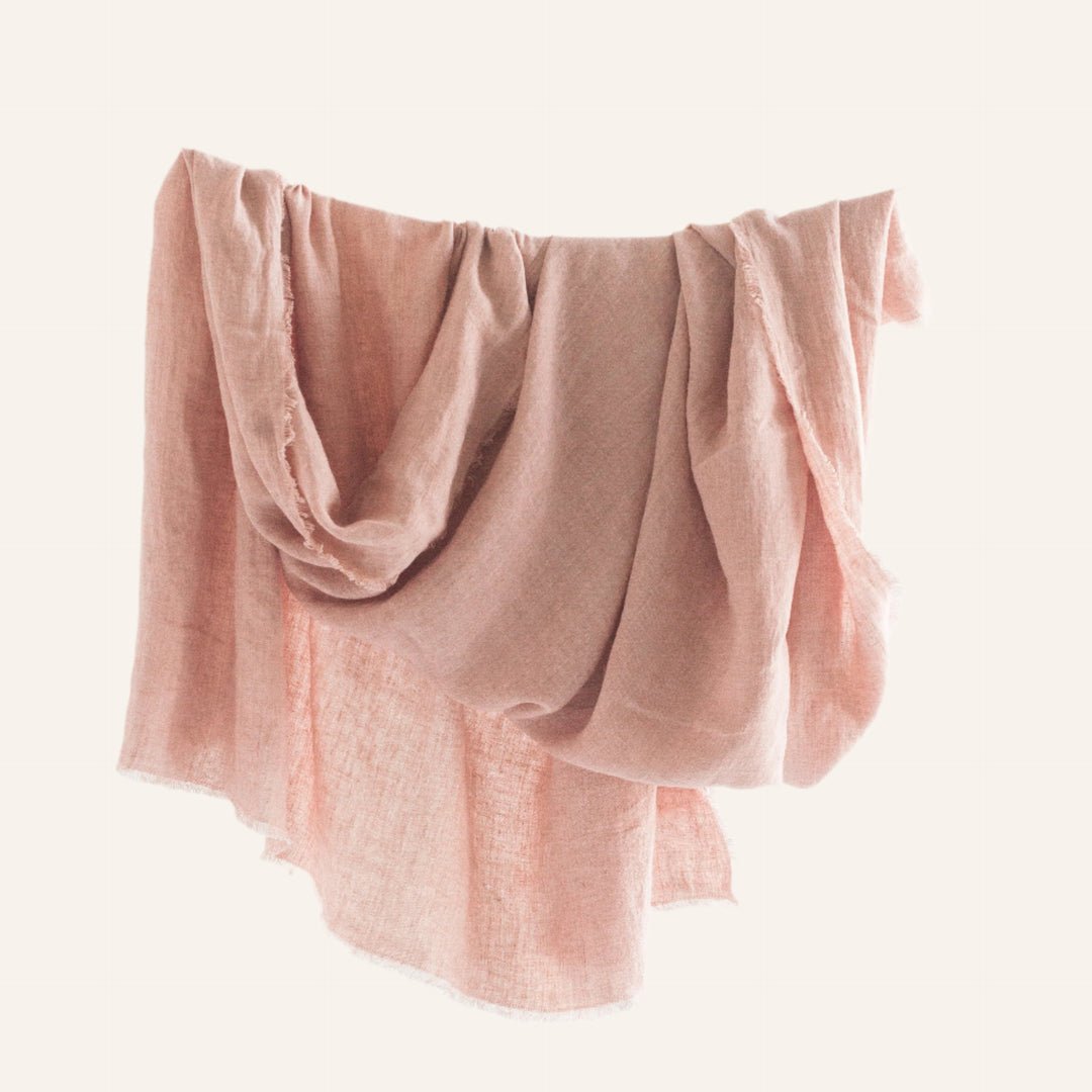 Artisanal Stone Washed Linen Throw, Blush