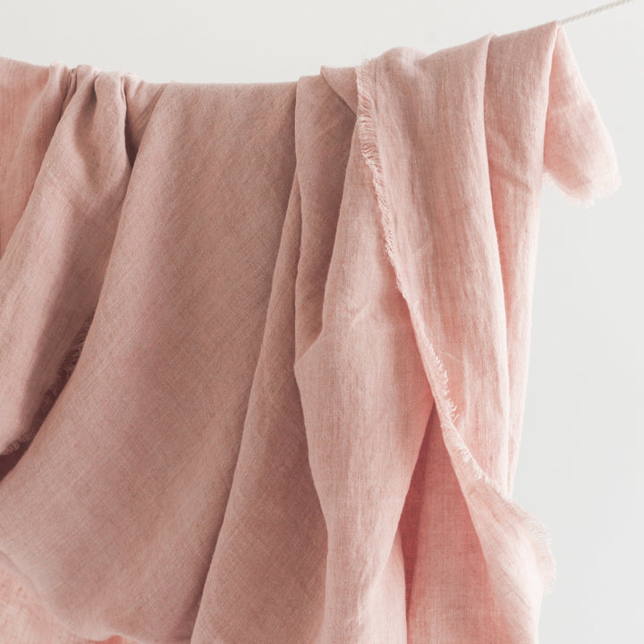 Artisanal Stone Washed Linen Throw, Blush