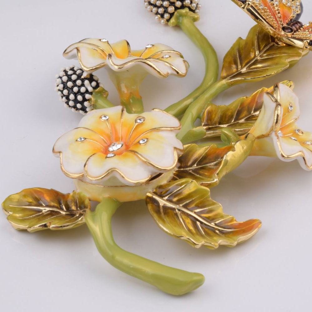 Butterfly on Flowers Crystal Trinket Box, 24k Gold Plated