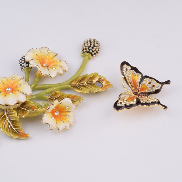 Butterfly on Flowers Crystal Trinket Box, 24k Gold Plated