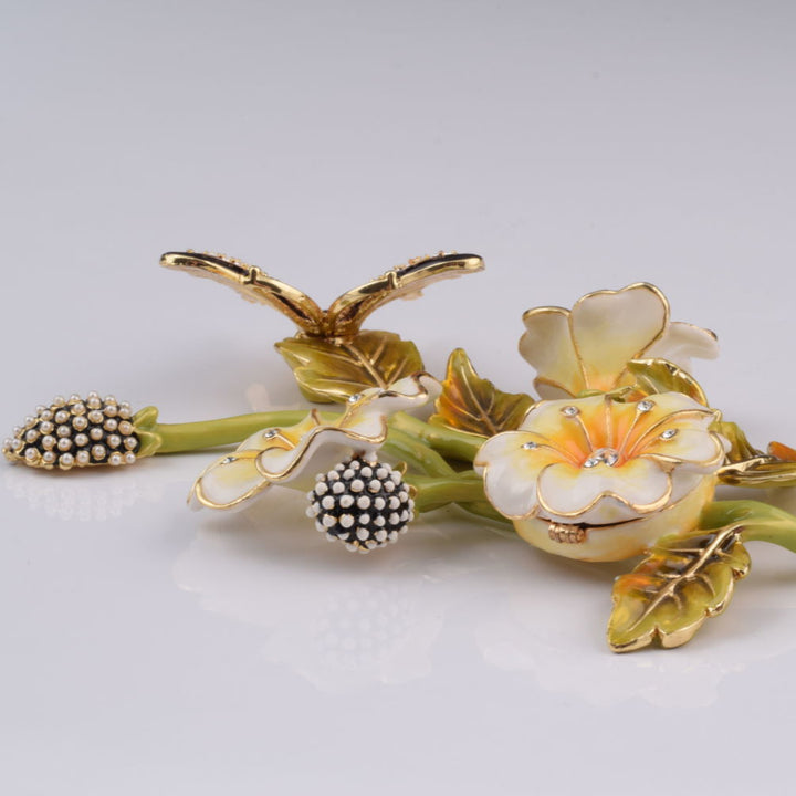 Butterfly on Flowers Crystal Trinket Box, 24k Gold Plated