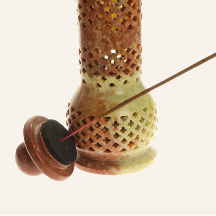 Handmade Soapstone Incense Burner Tower, Natural