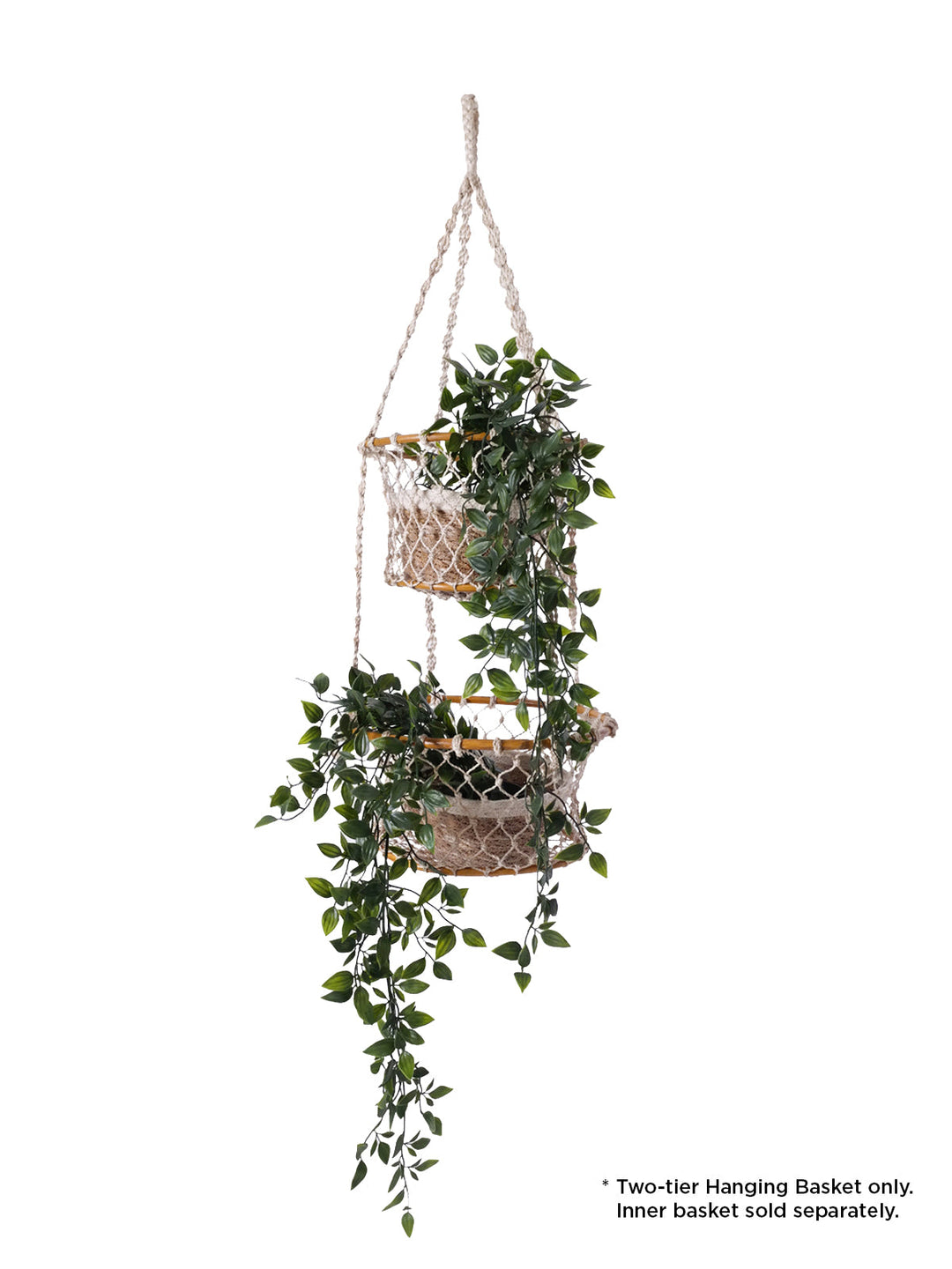 Double Hanging Plant Basket Shelves, Jute & Natural Wood