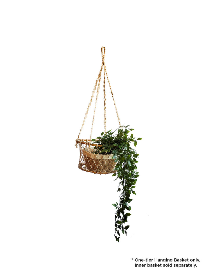 Single Shelf Plant Hanger, Jute Rope & Natural Wood