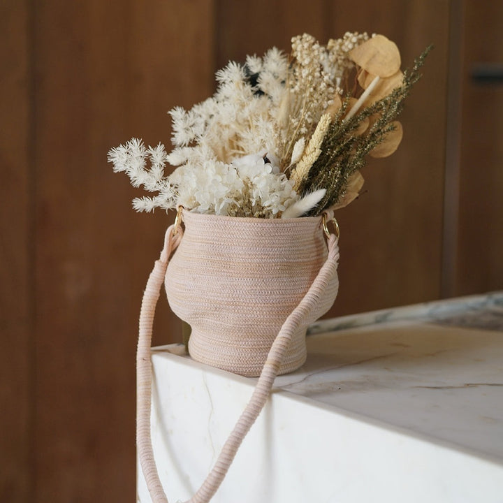 Handwoven Cotton Vessel Bag, Nude Beige