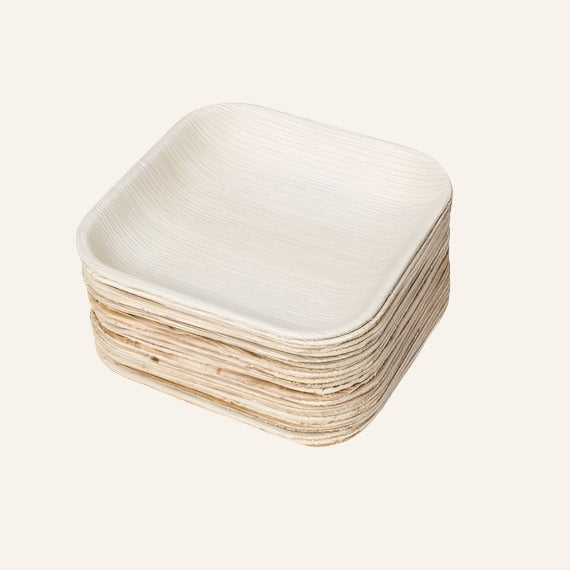 Disposable Palm Leaf Square Plates Set, 7 Inches