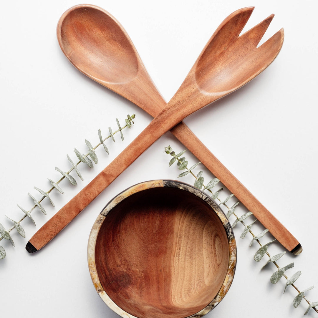 Salad Servers, Wood with Horned Tips
