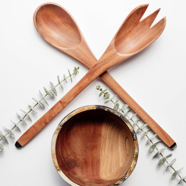 Salad Servers, Wood with Horned Tips