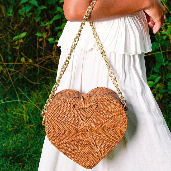 Atta Rattan Heart Shoulder Bag, Natural Brown