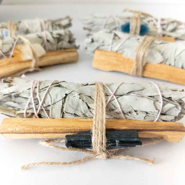 Bundle of Sage, Palo Santo & A Crystal, Cleansing Set