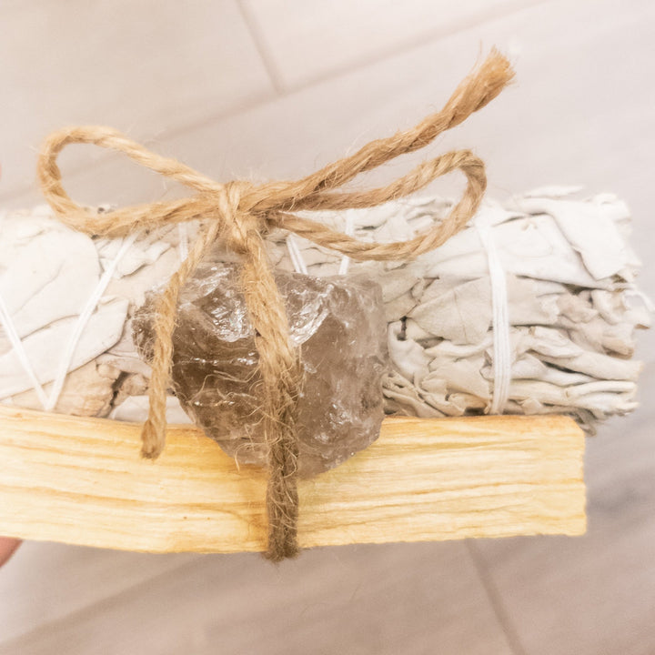 Bundle of Sage, Palo Santo & A Crystal, Cleansing Set