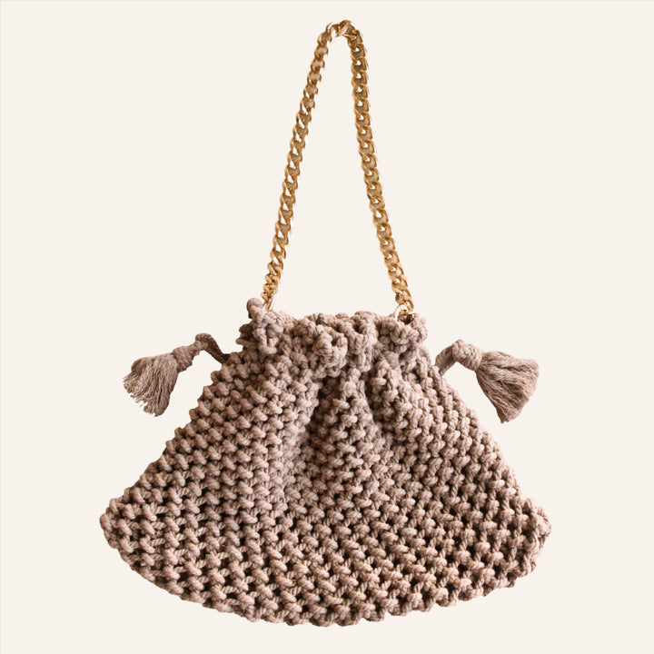 Macrame Tote Bag, Toasted Beige