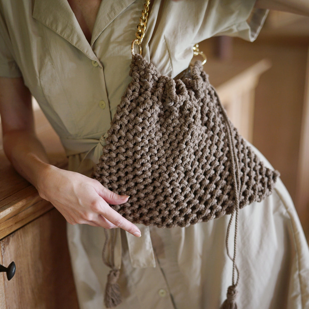 Macrame Tote Bag, Toasted Beige