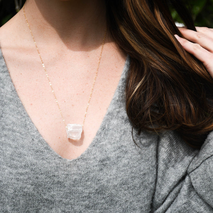 White Quartz Necklace, 14k Gold Filled