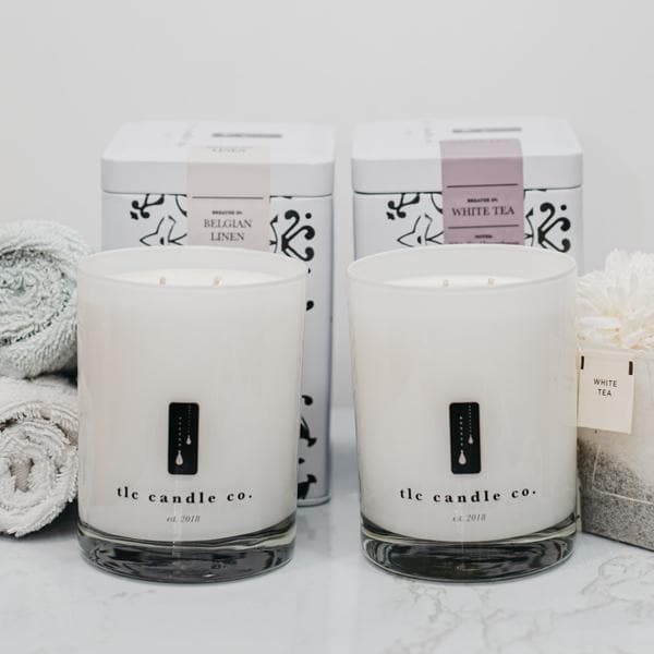 Two Candle Gift Set, Belgian Linen and White Tea