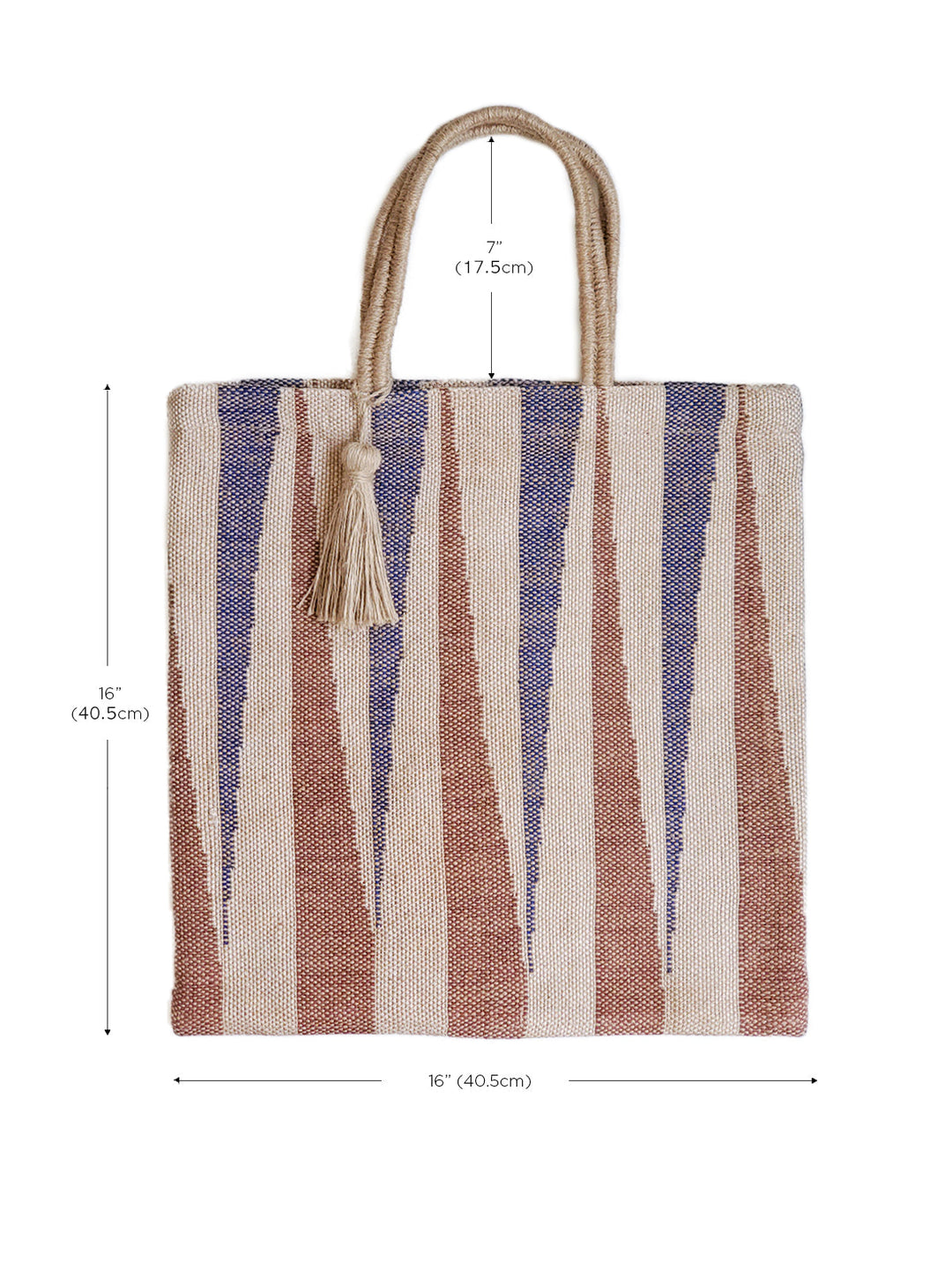 Handwoven Jute Tote Bag, Blue & Brown