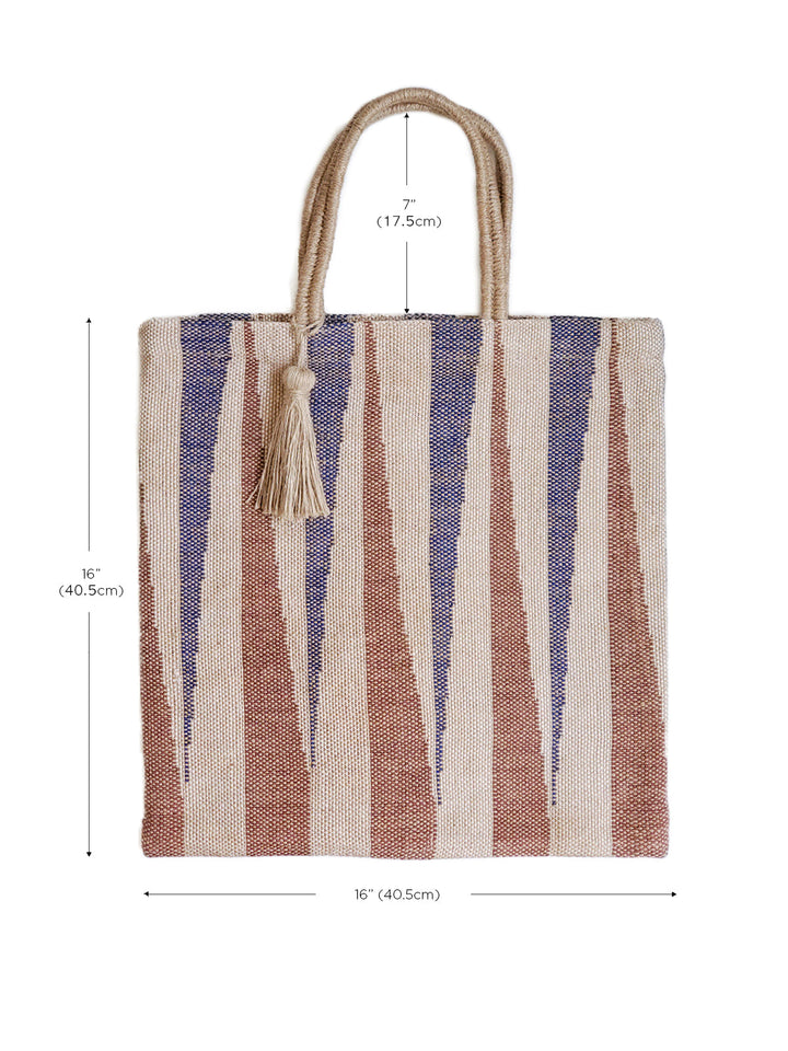 Handwoven Jute Tote Bag, Blue & Brown