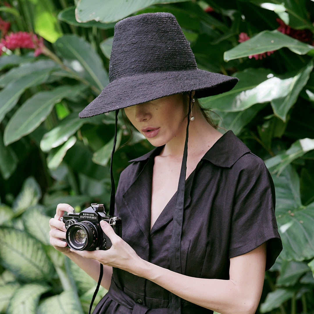 Tall Jute Straw Hat, Black