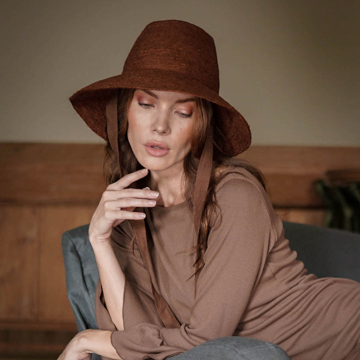 Jute Straw Tall Hat, Burnt Sienna