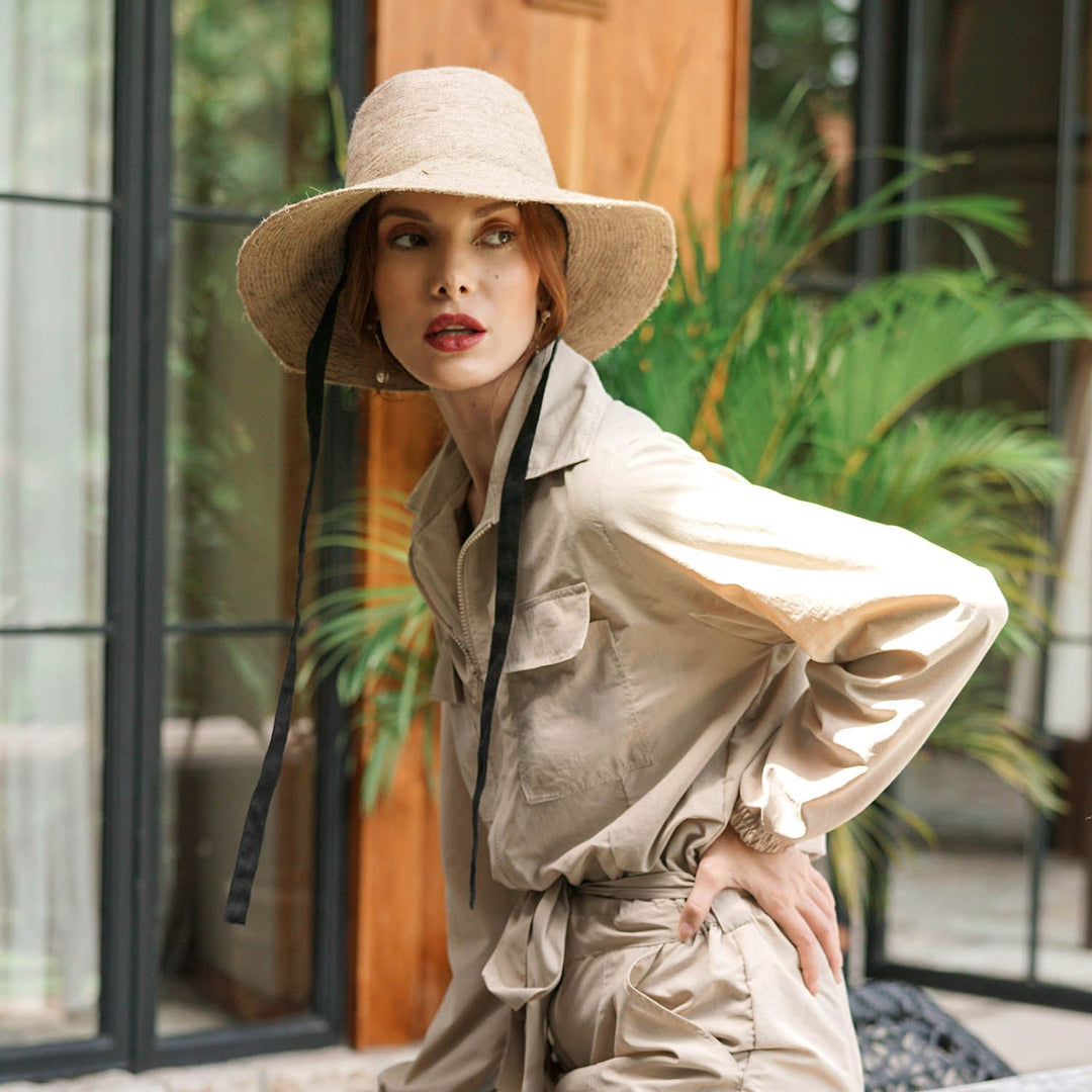 Tall Jute Straw Hat, Nude Beige