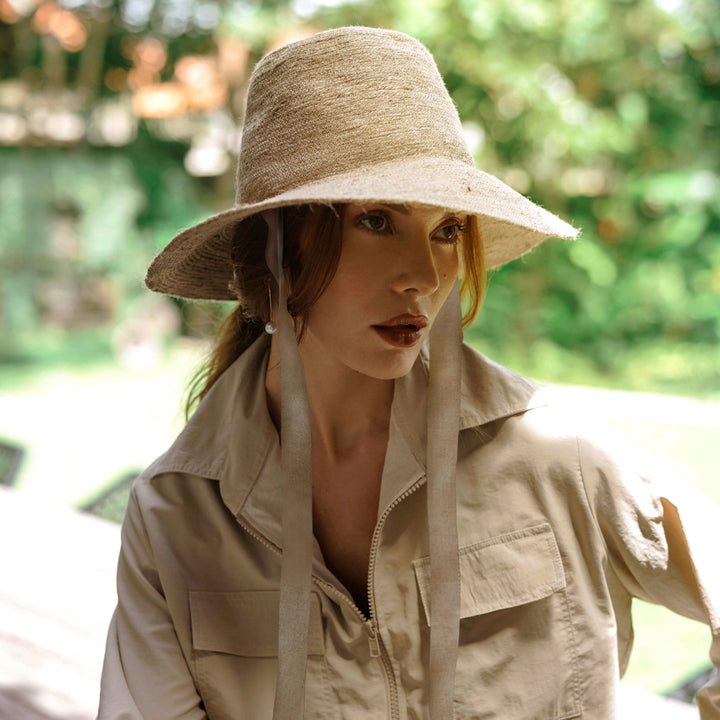 Tall Jute Straw Hat, Nude Beige