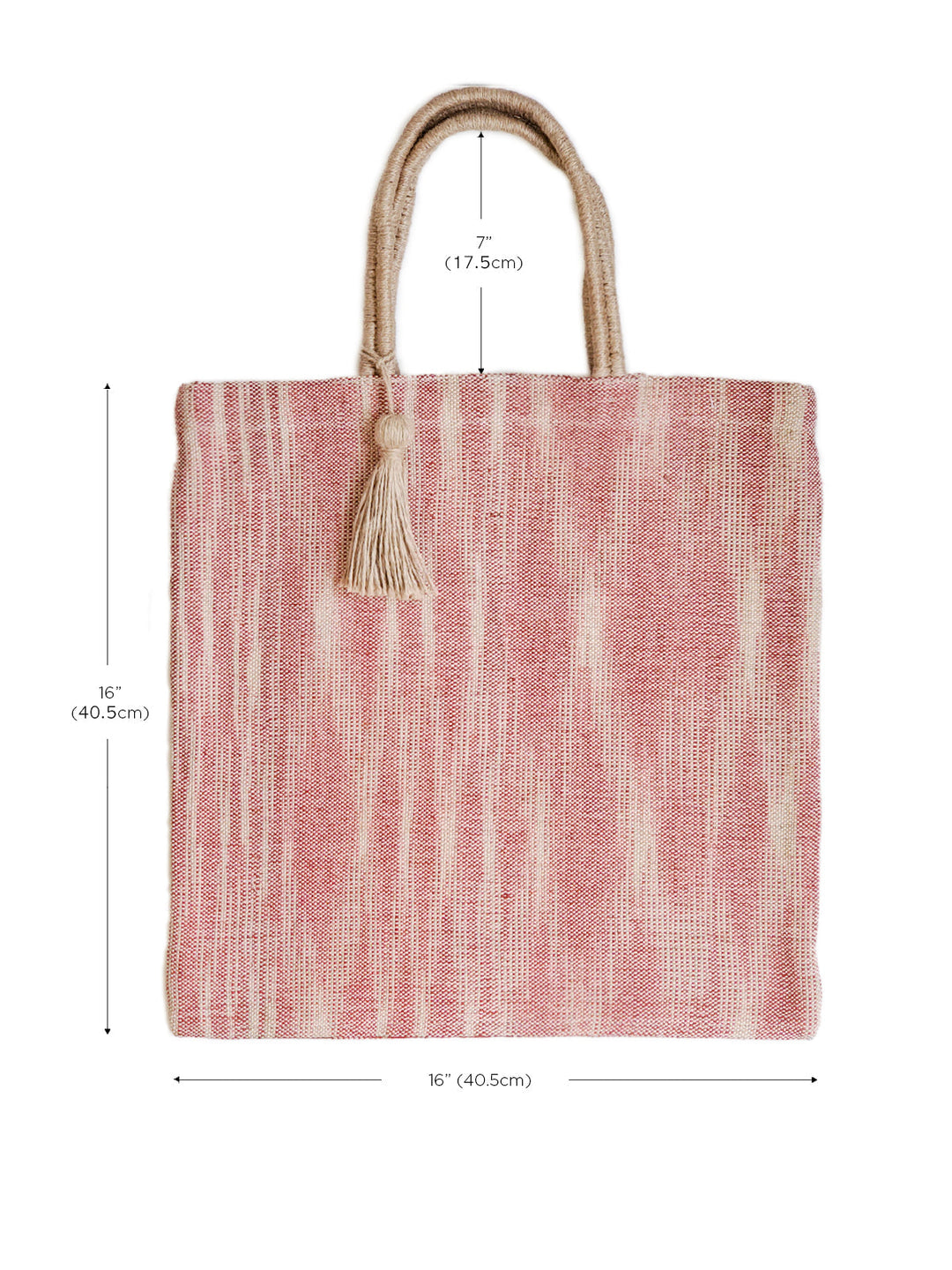 Handwoven Jute Tote Bag, Natural & Red