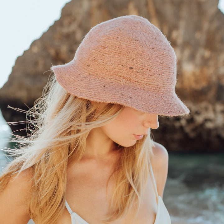 Short Brim Jute Hat, Blush Rose