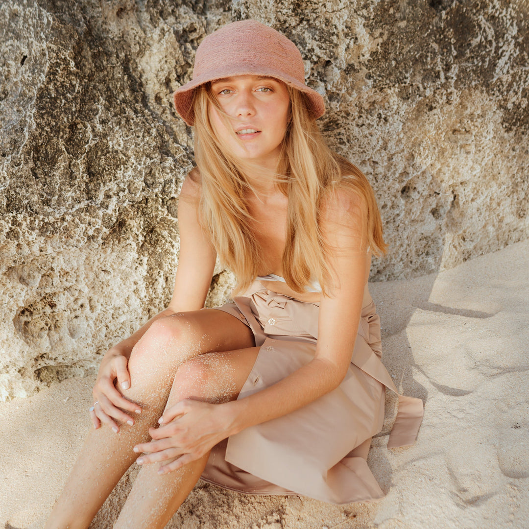 Short Brim Jute Hat, Blush Rose