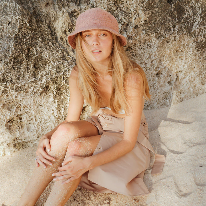 Short Brim Jute Hat, Blush Rose