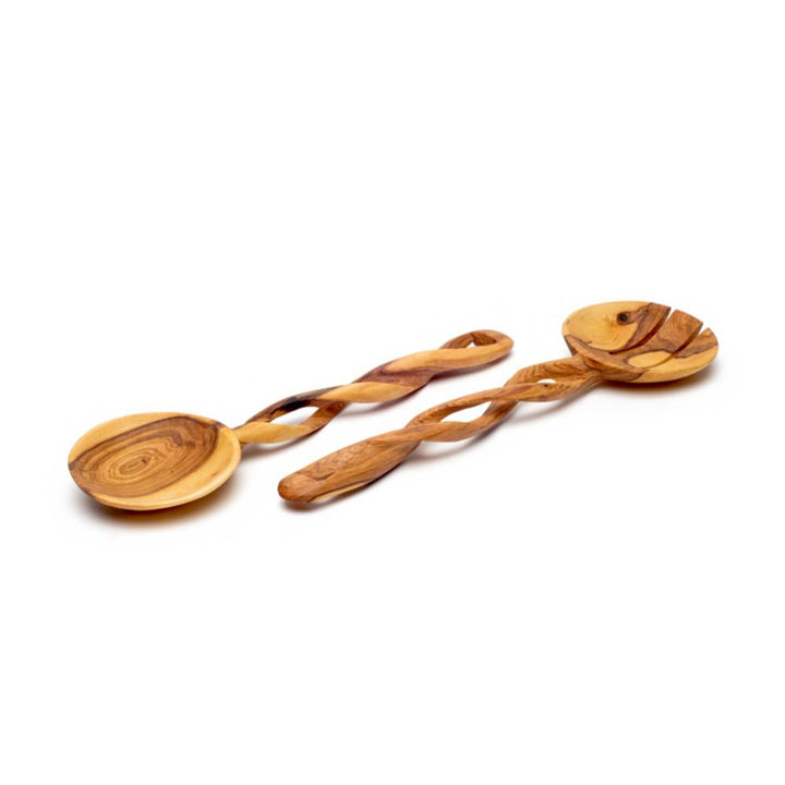 Handmade Olive Wood Salad Servers, Braided Beauty