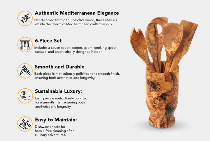 Kitchen Servers 6 Piece Set, Olive Wood