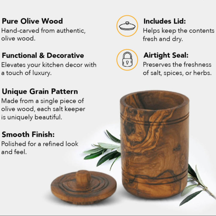 Hand-Carved Spice or Salt Jar w/Lid, Olive Wood