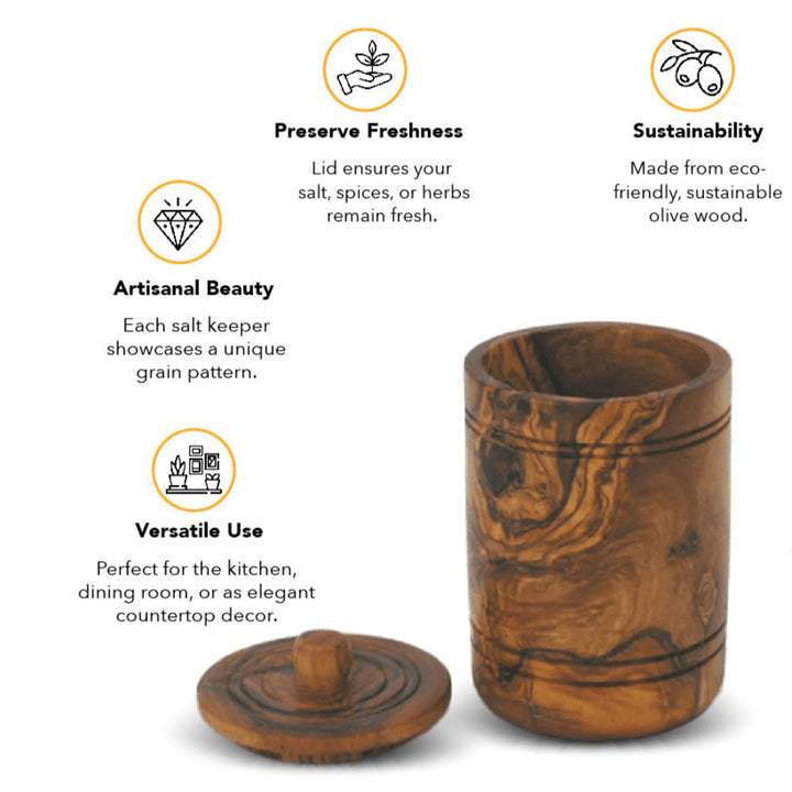 Hand-Carved Spice or Salt Jar w/Lid, Olive Wood