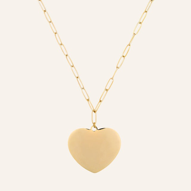 Brushed Heart Necklace, 14K Gold Plated