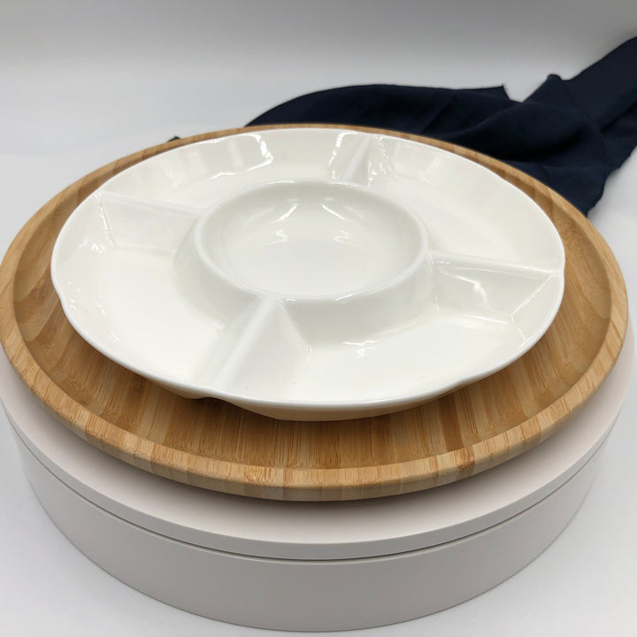 Bamboo Tray and Porcelain Dish, Set of 2