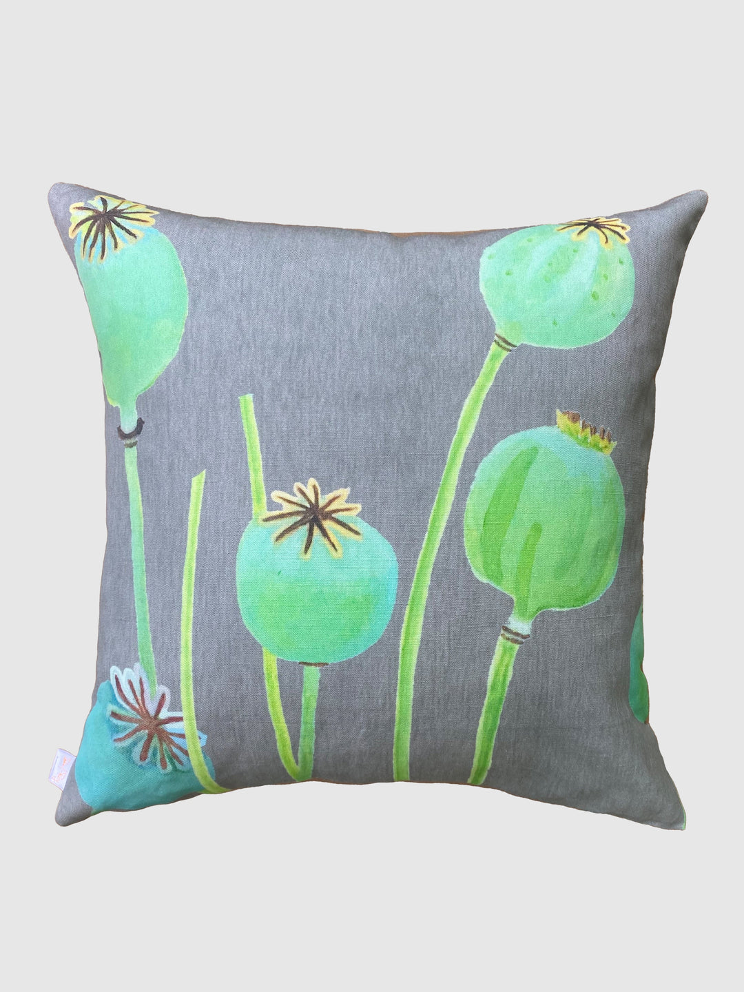 Grey Throw Pillow, Poppy Pods