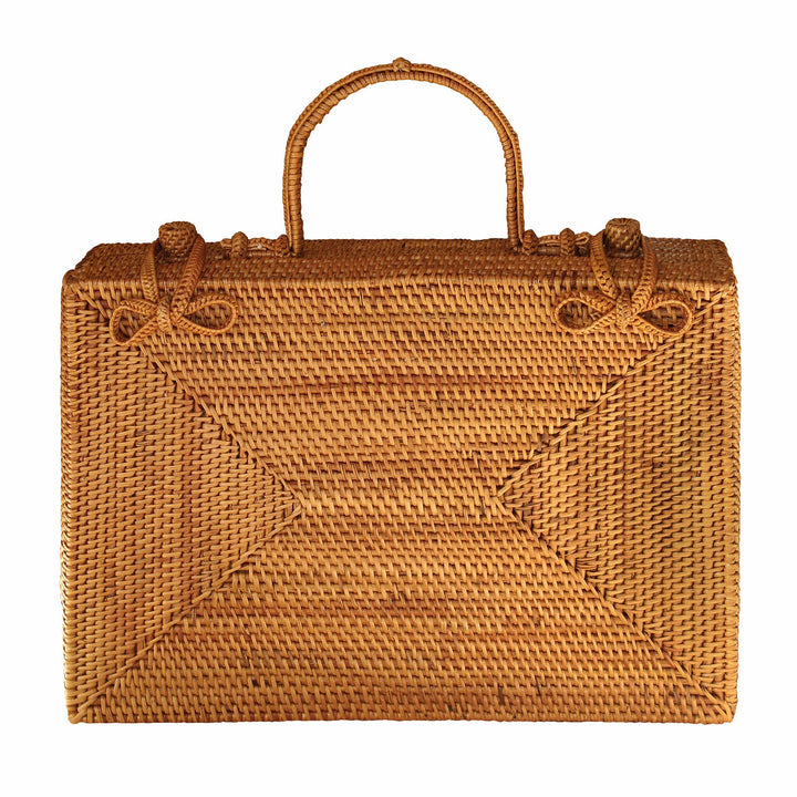Handwoven Rattan Boxy Bag, Brown