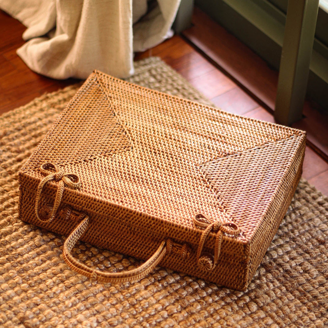 Handwoven Rattan Boxy Bag, Brown
