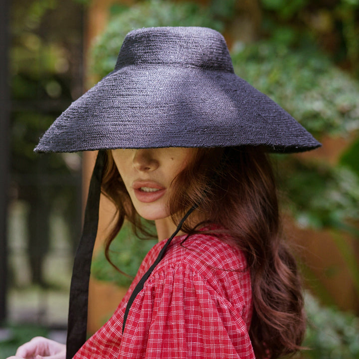 Jute Straw Downturned Hat, Black