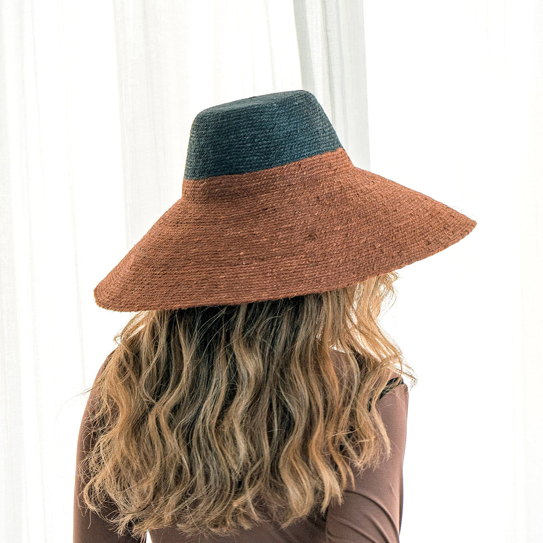 Handwoven Straw Duo Hat, Burnt Sienna & Black