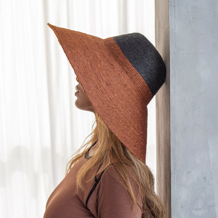 Handwoven Straw Duo Hat, Burnt Sienna & Black