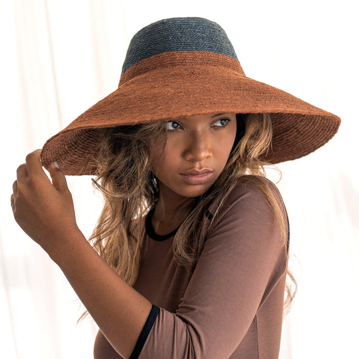 Handwoven Straw Duo Hat, Burnt Sienna & Black