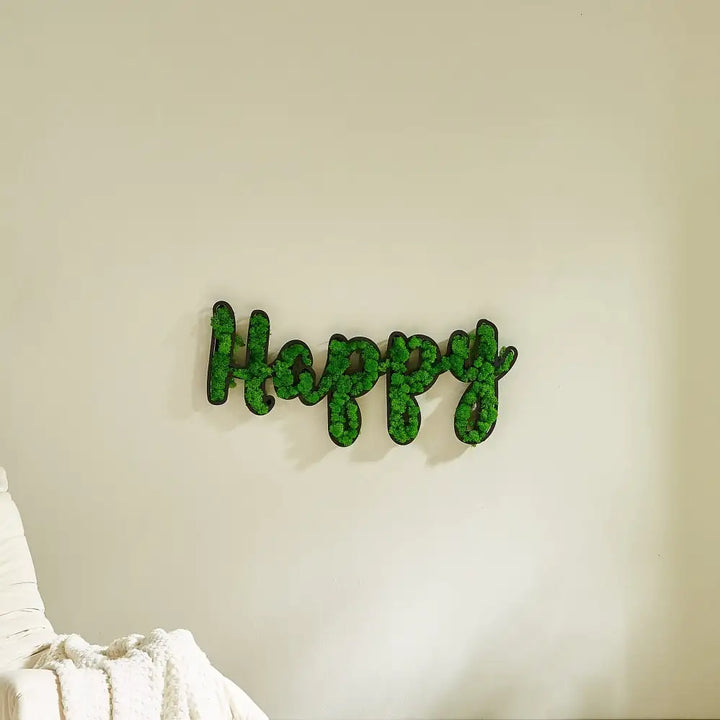 MOSS WORD WALL ART, HAPPY