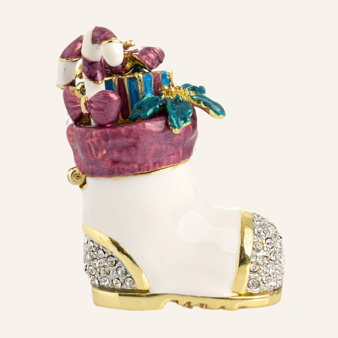 Christmas Shoe Trinket Box, 24k Gold Plated with Crystals