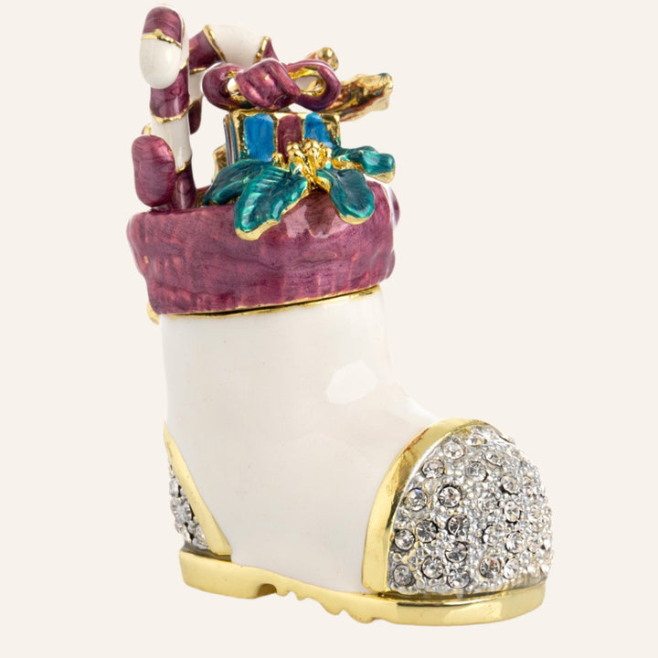 Christmas Shoe Trinket Box, 24k Gold Plated with Crystals