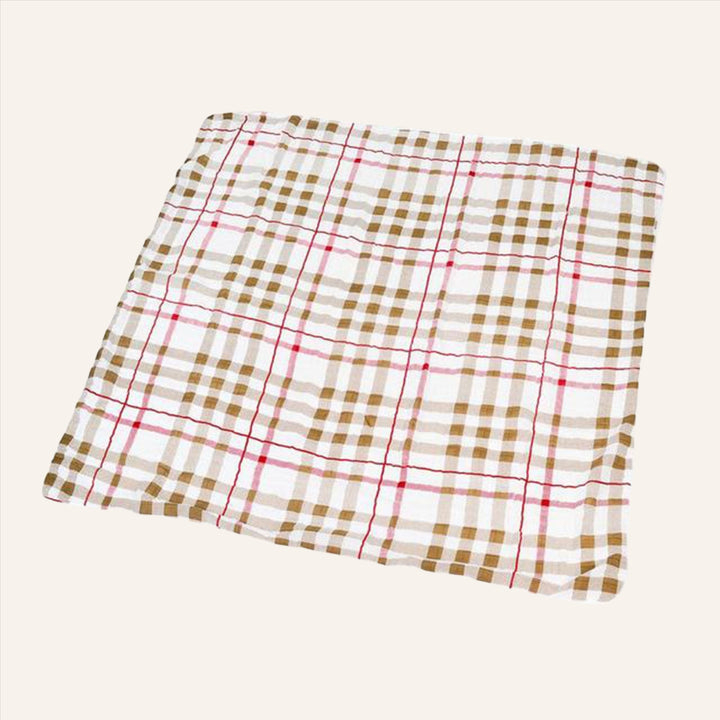 Kids & Baby Cotton Muslin Blanket, Teddy Bear & Plaid Pattern