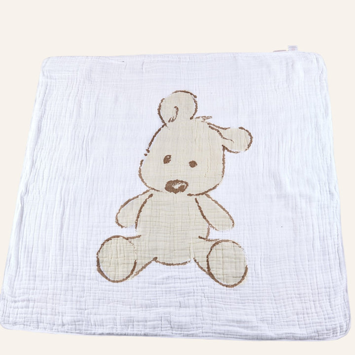 Kids & Baby Cotton Muslin Blanket, Teddy Bear & Plaid Pattern