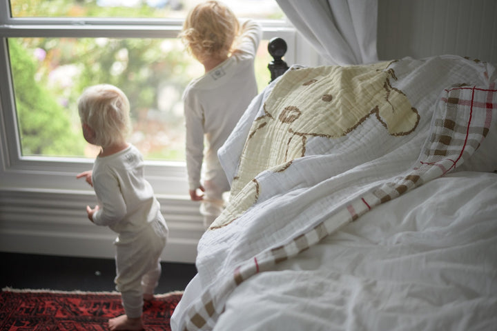Kids & Baby Cotton Muslin Blanket, Teddy Bear & Plaid Pattern